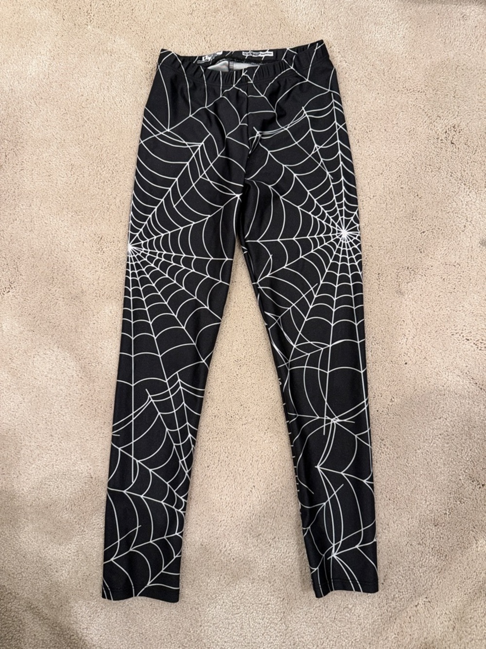 Goldsheep Black Leggings with White Spiderweb Print
